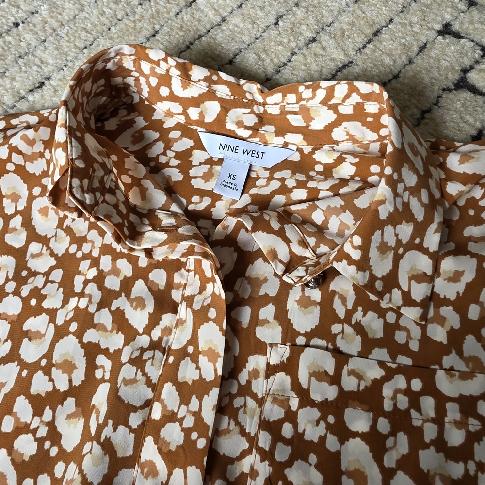 Silky Leopard Long Button Up Blouse